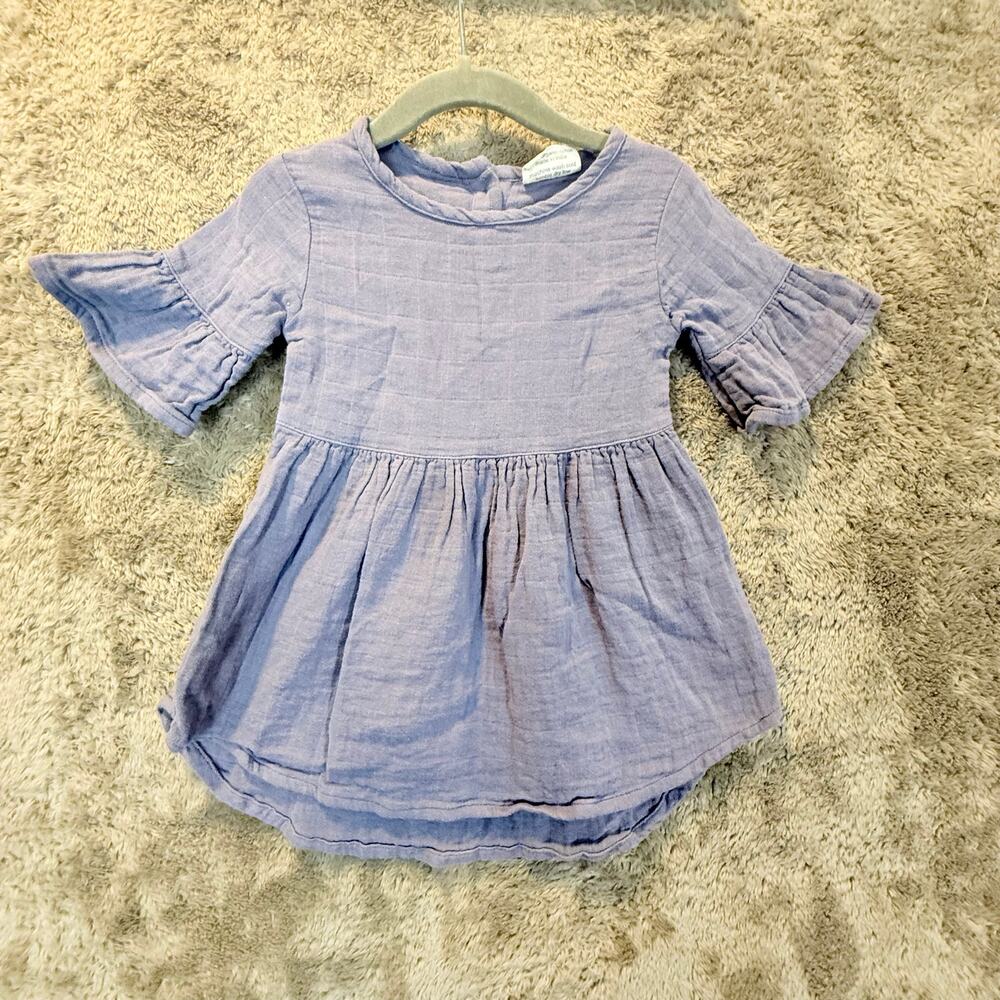 City Mouse Dress Organic Cotton Purple Flutter Sleeve Muslin 12-18 Months Girl